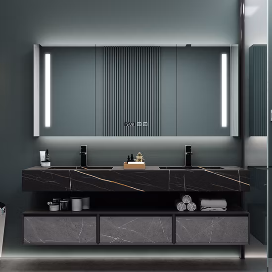 Mobile da bagno Vama da 30 pollici espresso in compensato con piano in marmo e lavabo in ceramica
