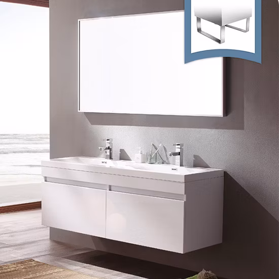 Mobile da bagno classico in compensato melaminico con montaggio a parete in legno bianco nero